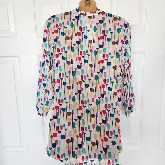 APNY NEW YORK WATERCOLOR WINE GLASS PRINT WOMAN'S BLOUSE SIZE S - Picture 4 of 11
